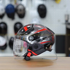 Mũ 1/2 KYT TigerJet Xám Đỏ Bóng Nhỏ Gọn Nhẹ FREESHIP