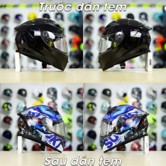 Tem Decal SUZUKI ECSTAR Xanh Xám Bạc Cho Nón Fullface - Không Nón - FREESHIP