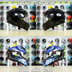 Tem Decal SUZUKI ECSTAR Xanh Trắng Vàng Cho Nón Fullface - Không Nón - FREESHIP