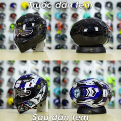 Tem Decal BMW HP4 Trắng Xanh Cho Nón Fullface - Không Nón - FREESHIP
