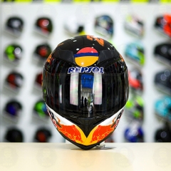Mũ Royal M138b Đen Bóng + Tặng Dán Tem Decal Honda REPSOL FREESHIP