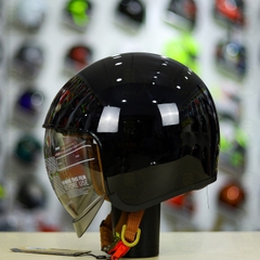 Combo Mũ 3/4 ROYAL M139 Đen Bóng Độ Khóa Chống Trộm