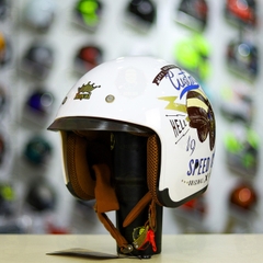 Mũ 3/4 Royal M139 V9 Trắng SPEED CULT Bóng FREESHIP