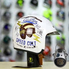 Combo Mũ 3/4 ROYAL M139 V9 Trắng Tem Độ Khóa Chống Trộm