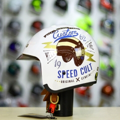 Combo Mũ 3/4 ROYAL M139 V9 Trắng Tem Độ Khóa Chống Trộm