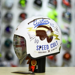 Mũ 3/4 Royal M139 V9 Trắng SPEED CULT Bóng FREESHIP