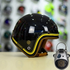 Combo Mũ 3/4 Royal M20c V5 Đen Bóng Độ Khóa Chống Trộm