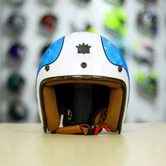 Combo Mũ 3/4 ROYAL M20c Tem Trắng Xanh Độ Khóa Chống Trộm