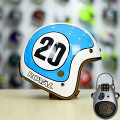 Combo Mũ 3/4 ROYAL M20c Tem Trắng Xanh Độ Khóa Chống Trộm