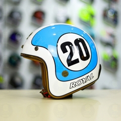 Combo Mũ 3/4 ROYAL M20c Tem Trắng Xanh Độ Khóa Chống Trộm