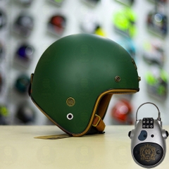 Combo Mũ 3/4 ROYAL M20c Xanh Lính Nhám Độ Khóa Chống Trộm