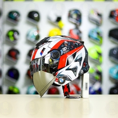 Mũ 3/4 Royal XH01 Đen Bóng + Dán Tem Decal BMW HP4 Trắng Đỏ FREESHIP