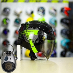 Combo Mũ 3/4 ROYAL XH01 SPEED Đen Xanh Bóng Độ Khóa Chống Trộm