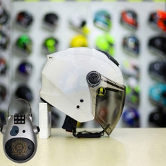 Combo Mũ 3/4 ROYAL XH01 Trắng Bóng Độ Khóa Chống Trộm