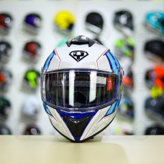 Mũ Fullface Yohe 981 T1 Trắng Xanh Bóng FREESHIP