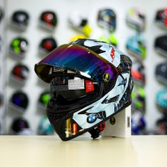 Mũ EGO E81 Đen Bóng + Dán Tem Decal BMW Bạc FREESHIP