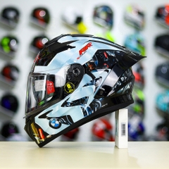 Full Combo Mũ EGO E81 Tem Decal BMW Bạc FREESHIP
