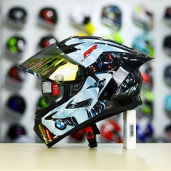 Full Combo Mũ EGO E81 Tem Decal BMW Bạc FREESHIP