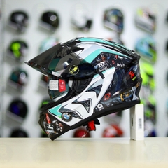 Mũ EGO E81 Đen Bóng + Dán Tem Decal BMW HP4 Trắng Xanh Ngọc FREESHIP