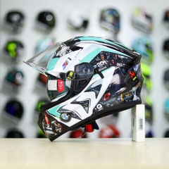 Mũ EGO E81 Đen Bóng + Dán Tem Decal BMW HP4 Trắng Xanh Ngọc FREESHIP