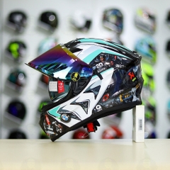 Mũ EGO E81 Đen Bóng + Dán Tem Decal BMW HP4 Trắng Xanh Ngọc FREESHIP