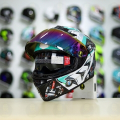 Mũ EGO E81 Đen Bóng + Dán Tem Decal BMW HP4 Trắng Xanh Ngọc FREESHIP