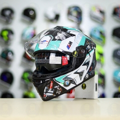 Mũ EGO E81 Đen Bóng + Dán Tem Decal BMW HP4 Trắng Xanh Ngọc FREESHIP