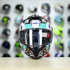 Mũ EGO E81 Đen Bóng + Dán Tem Decal BMW HP4 Trắng Xanh Ngọc FREESHIP