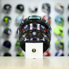 Mũ EGO E81 Đen Bóng + Dán Tem Decal BMW HP4 Trắng Xanh Ngọc FREESHIP