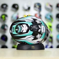 Mũ EGO E81 Đen Bóng + Dán Tem Decal BMW HP4 Trắng Xanh Ngọc FREESHIP