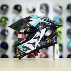 Full Combo Mũ EGO E81 Tem Decal BMW HP4 Trắng Xanh Ngọc FREESHIP