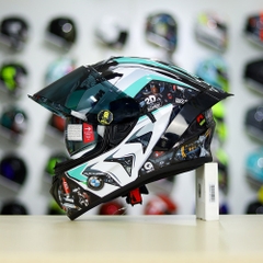 Full Combo Mũ EGO E81 Tem Decal BMW HP4 Trắng Xanh Ngọc FREESHIP