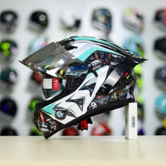 Full Combo Mũ EGO E81 Tem Decal BMW HP4 Trắng Xanh Ngọc FREESHIP