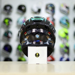 Full Combo Mũ EGO E81 Tem Decal BMW HP4 Trắng Xanh Ngọc FREESHIP