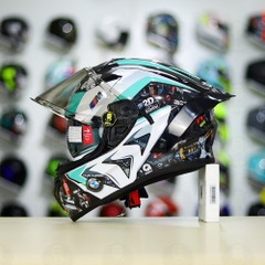 Full Combo Mũ EGO E81 Tem Decal BMW HP4 Trắng Xanh Ngọc FREESHIP