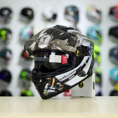 Mũ EGO E81 Đen Bóng + Dán Tem Decal Yamaha EXCITER Xám FREESHIP