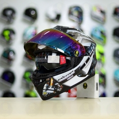 Mũ EGO E81 Đen Bóng + Dán Tem Decal Yamaha EXCITER Xám FREESHIP