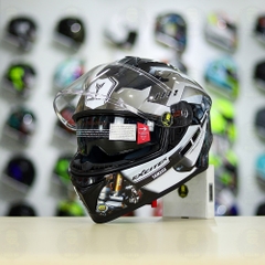 Mũ EGO E81 Đen Bóng + Dán Tem Decal Yamaha EXCITER Xám FREESHIP