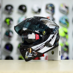Mũ EGO E81 Đen Bóng + Dán Tem Decal Yamaha EXCITER Xám FREESHIP