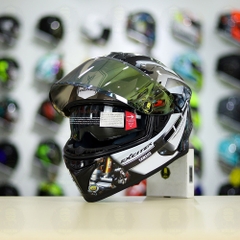 Mũ EGO E81 Đen Bóng + Dán Tem Decal Yamaha EXCITER Xám FREESHIP