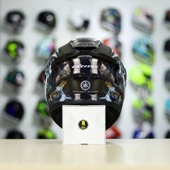 Mũ EGO E81 Đen Bóng + Dán Tem Decal Yamaha EXCITER Xám FREESHIP