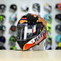 Mũ Fullface EGO E81 Đen Bóng + Dán Tem Decal Honda REPSOL FREESHIP