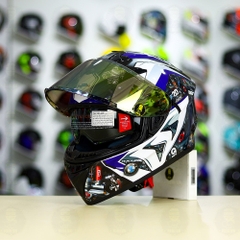 Mũ EGO E81 Đen Bóng + Dán Tem Decal BMW HP4 Trắng Xanh FREESHIP