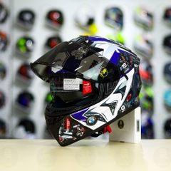 Mũ EGO E81 Đen Bóng + Dán Tem Decal BMW HP4 Trắng Xanh FREESHIP