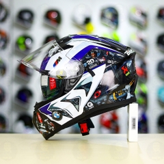 Mũ EGO E81 Đen Bóng + Dán Tem Decal BMW HP4 Trắng Xanh FREESHIP