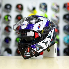 Mũ EGO E81 Đen Bóng + Dán Tem Decal BMW HP4 Trắng Xanh FREESHIP