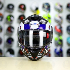 Mũ EGO E81 Đen Bóng + Dán Tem Decal BMW HP4 Trắng Xanh FREESHIP