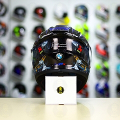 Mũ EGO E81 Đen Bóng + Dán Tem Decal BMW HP4 Trắng Xanh FREESHIP