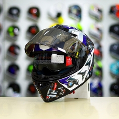 Mũ EGO E81 Đen Bóng + Dán Tem Decal BMW HP4 Trắng Xanh FREESHIP