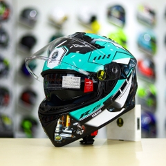 Mũ EGO E81 Đen Bóng + Tem Decal Yamaha R15 Xanh Ngọc Bích FREESHIP